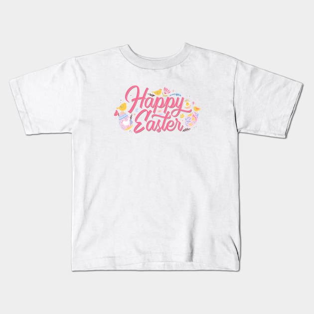 Happy Easter Springtime Lettering Kids T-Shirt by SLAG_Creative